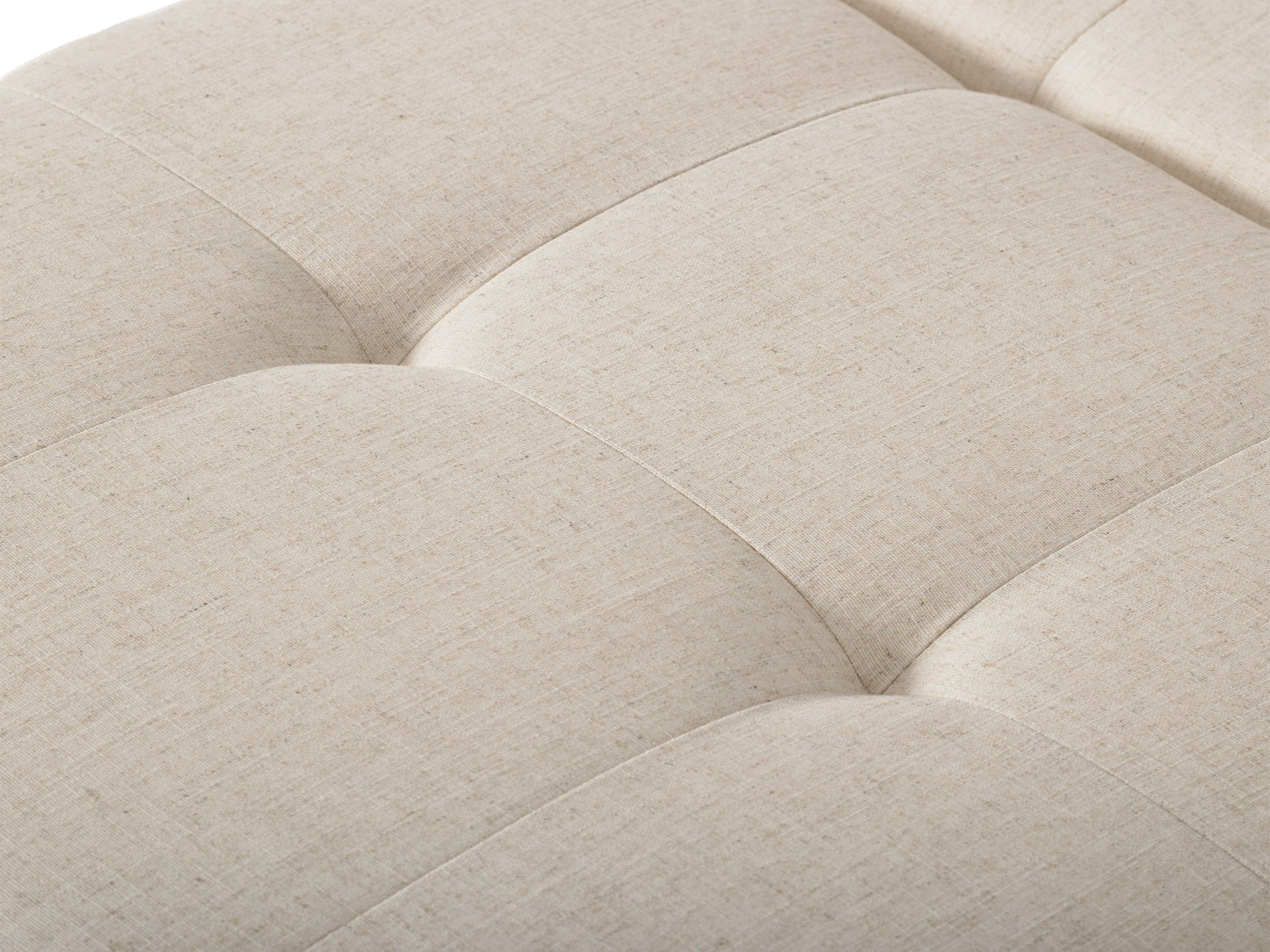 Beige double storage ottoman with tufted lid, upholstered in soft fabric, featuring spacious interior compartments and sturdy wooden legs. Ideal for living room or bedroom.