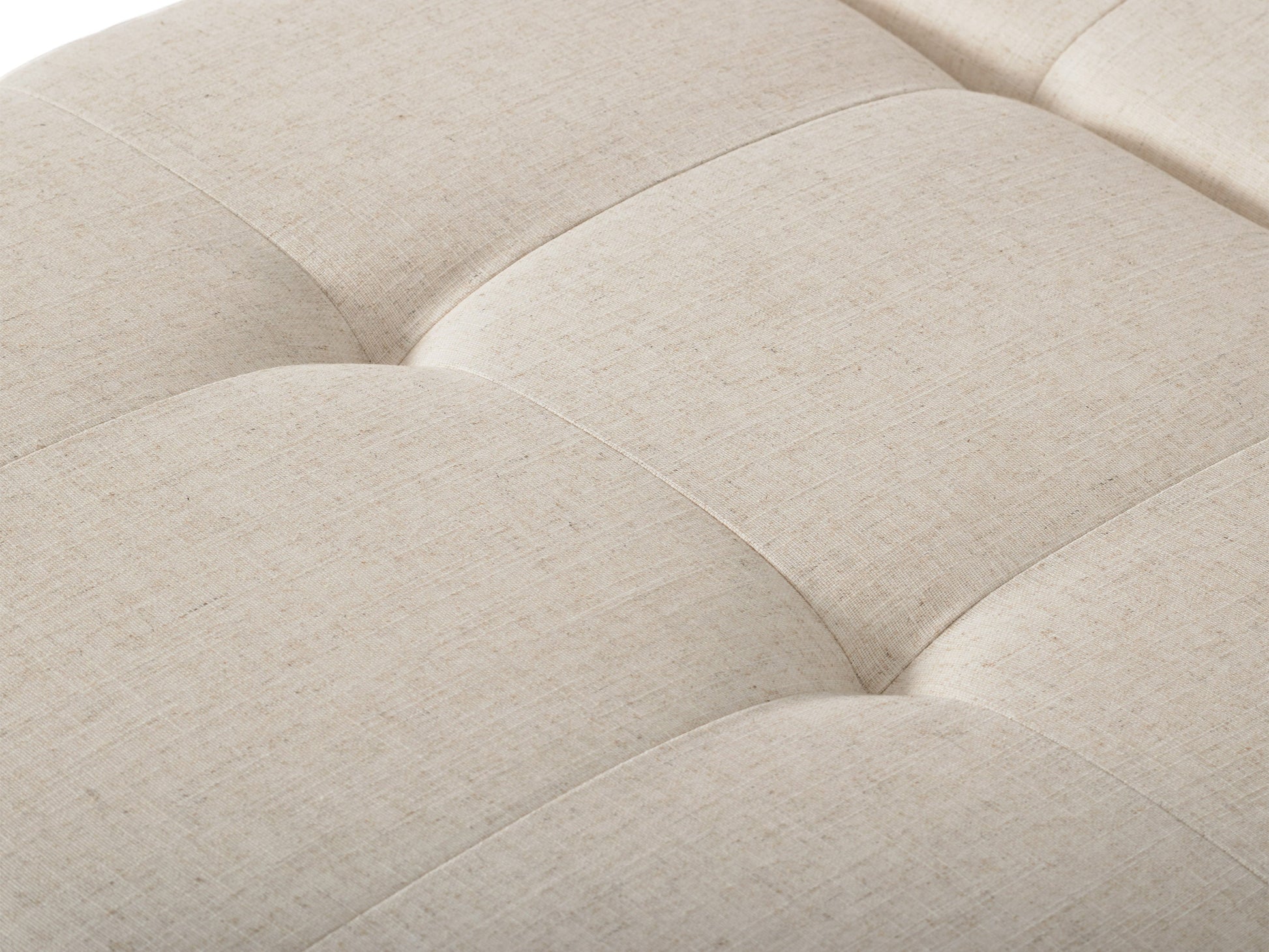 Beige double storage ottoman with tufted lid, upholstered in soft fabric, featuring spacious interior compartments and sturdy wooden legs. Ideal for living room or bedroom.