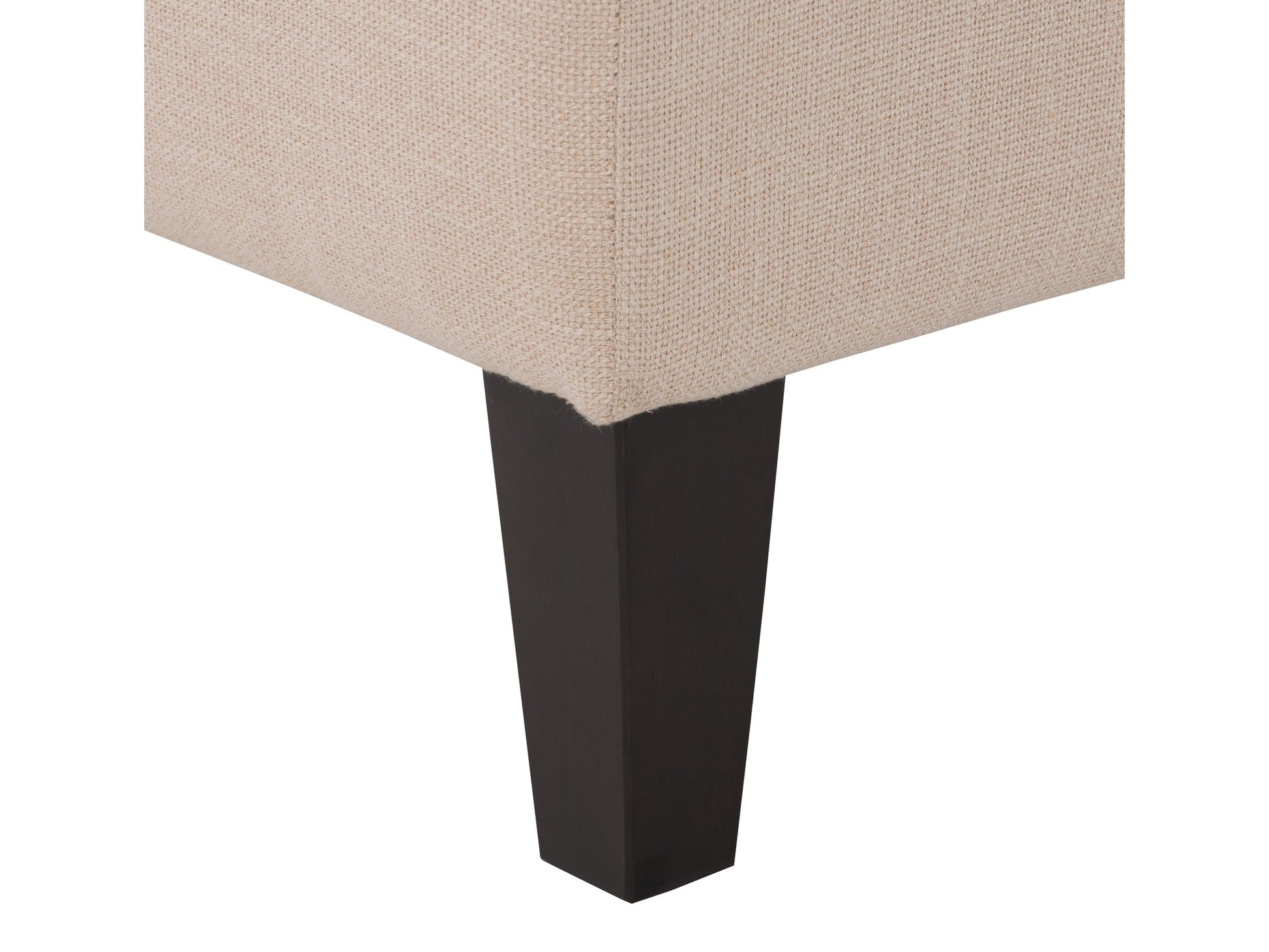 Cream accent bench with tufted upholstery, wooden legs, and a sleek design. The bench features a soft, cream-colored fabric with button detailing and dark wooden legs, perfect for entryways or living rooms.