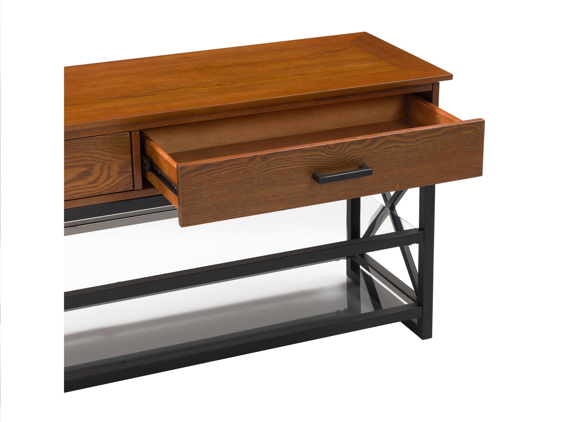 Cherry brown TV stand for TVs up to 95 inches, featuring sleek design, ample storage with shelves and cabinets, crafted from high-quality wood, perfect for modern living rooms.