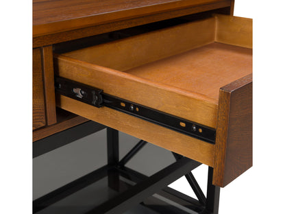 Cherry brown TV stand for TVs up to 95 inches, featuring sleek design, ample storage with shelves and cabinets, crafted from high-quality wood, perfect for modern living rooms.