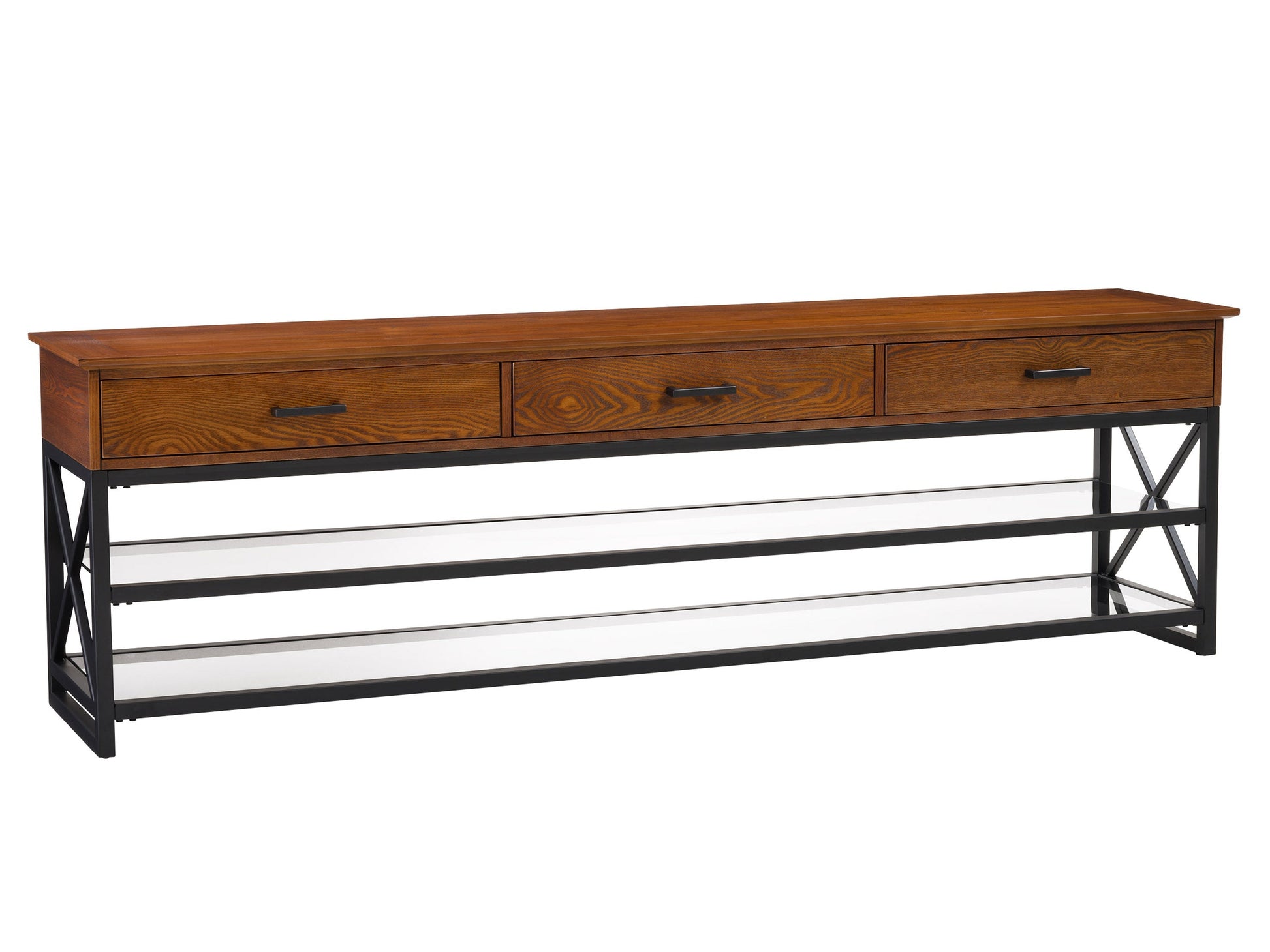 Cherry brown TV stand for TVs up to 95 inches, featuring sleek design, ample storage with shelves and cabinets, crafted from high-quality wood, perfect for modern living rooms.