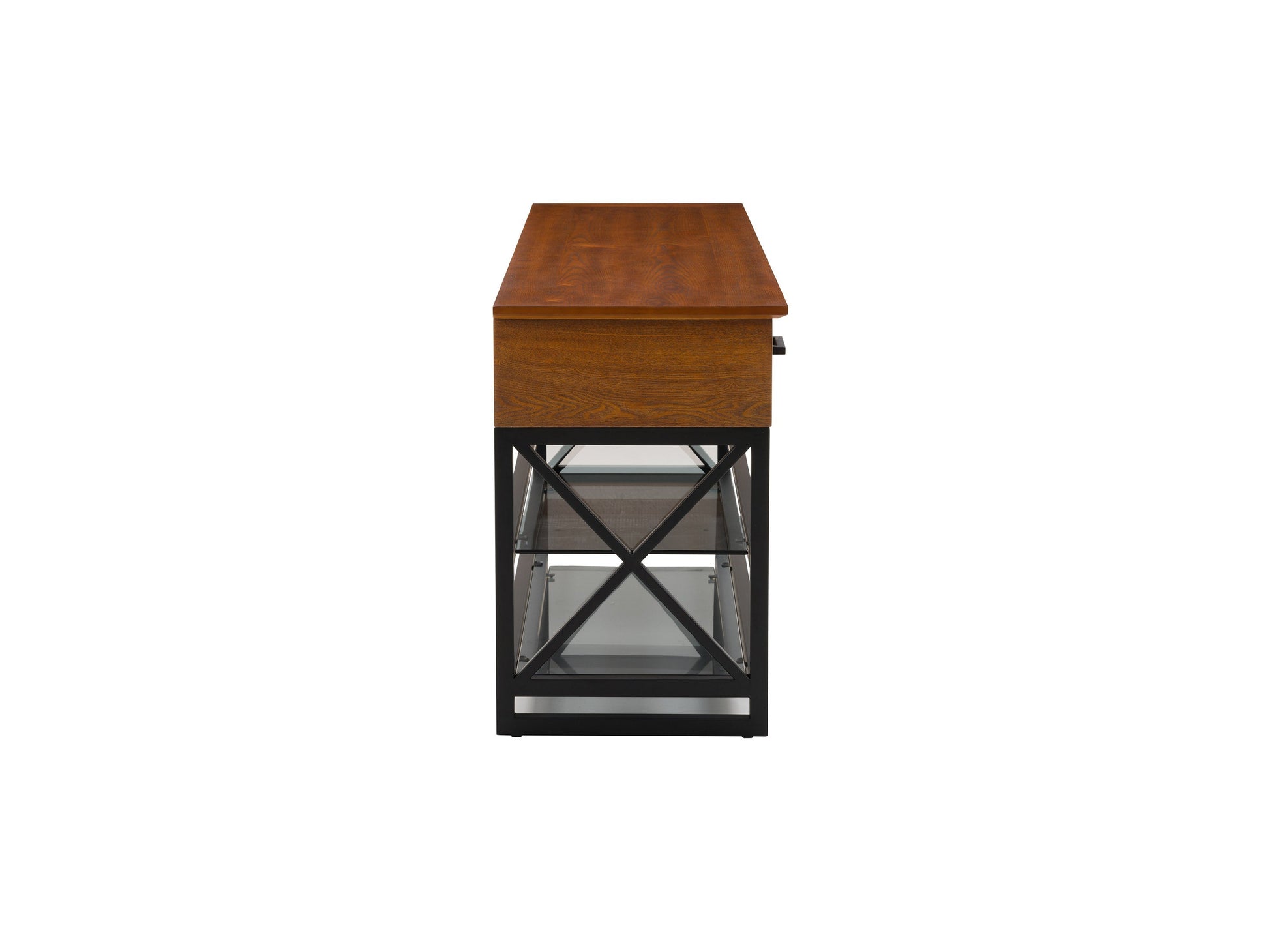 Cherry brown TV stand for TVs up to 95 inches, featuring sleek design, ample storage with shelves and cabinets, crafted from high-quality wood, perfect for modern living rooms.