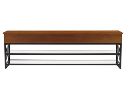 Cherry brown TV stand for TVs up to 95 inches, featuring sleek design, ample storage with shelves and cabinets, crafted from high-quality wood, perfect for modern living rooms.