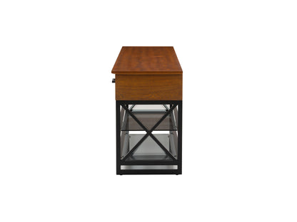 Cherry brown TV stand for TVs up to 95 inches, featuring sleek design, ample storage with shelves and cabinets, crafted from high-quality wood, perfect for modern living rooms.