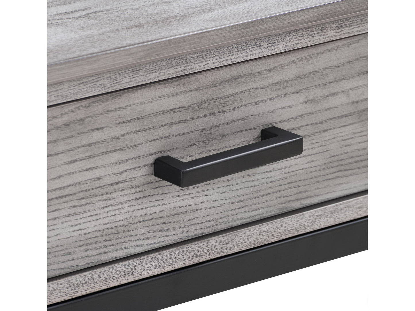 Grey TV stand for TVs up to 95 inches, featuring sleek modern design, durable wood construction, two spacious open shelves, and a minimalist style perfect for contemporary living rooms.