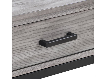 Grey TV stand for TVs up to 95 inches, featuring sleek modern design, durable wood construction, two spacious open shelves, and a minimalist style perfect for contemporary living rooms.
