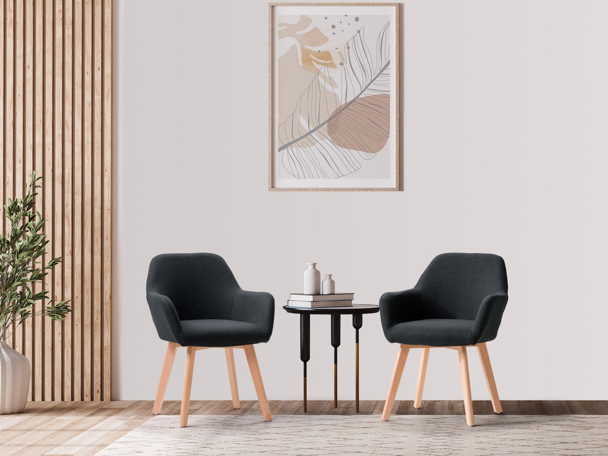 Dark grey dining chairs set of 2, featuring cushioned seats with soft fabric upholstery, sleek wooden legs, and a modern design perfect for contemporary dining rooms.