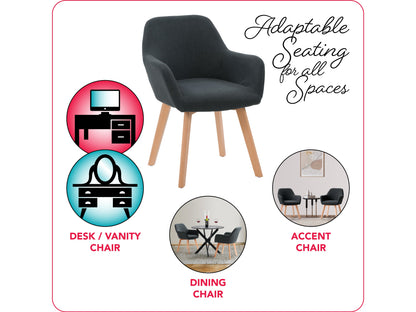 Dark grey dining chairs set of 2, featuring cushioned seats with soft fabric upholstery, sleek wooden legs, and a modern design perfect for contemporary dining rooms.