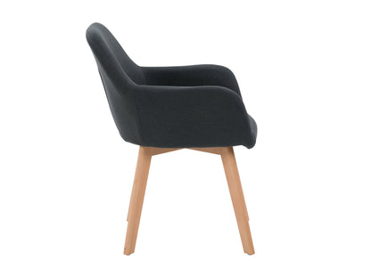 Dark grey dining chairs set of 2, featuring cushioned seats with soft fabric upholstery, sleek wooden legs, and a modern design perfect for contemporary dining rooms.