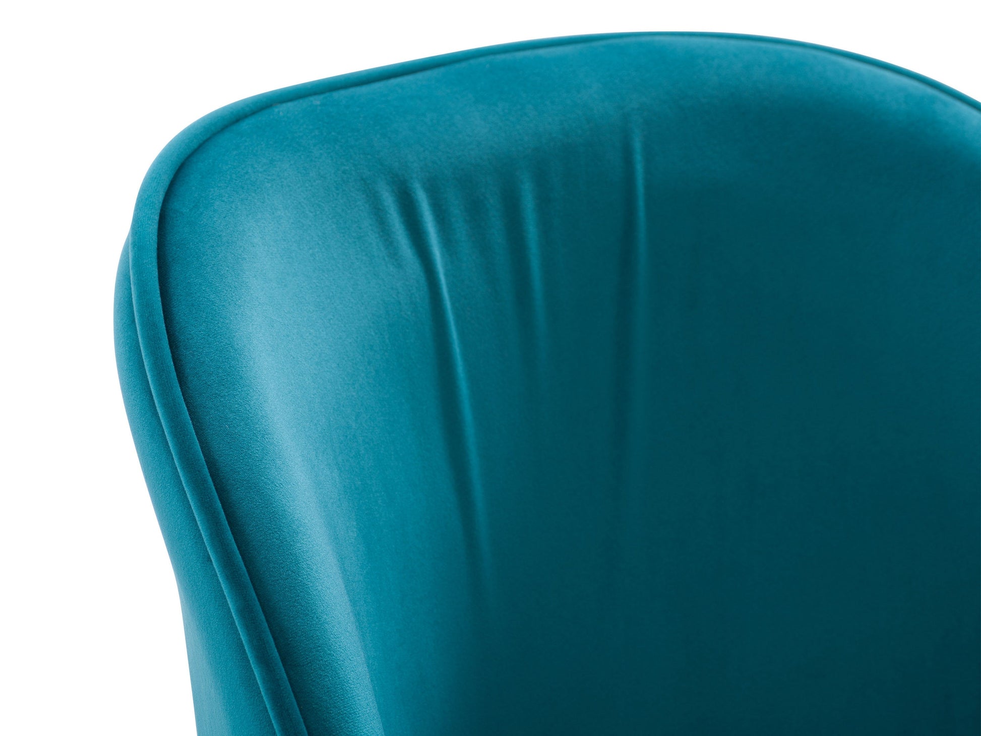 Teal velvet dining chair with gold metal legs, featuring a curved backrest and plush cushioning for luxurious comfort and modern elegance. Ideal for contemporary dining rooms or stylish home offices.