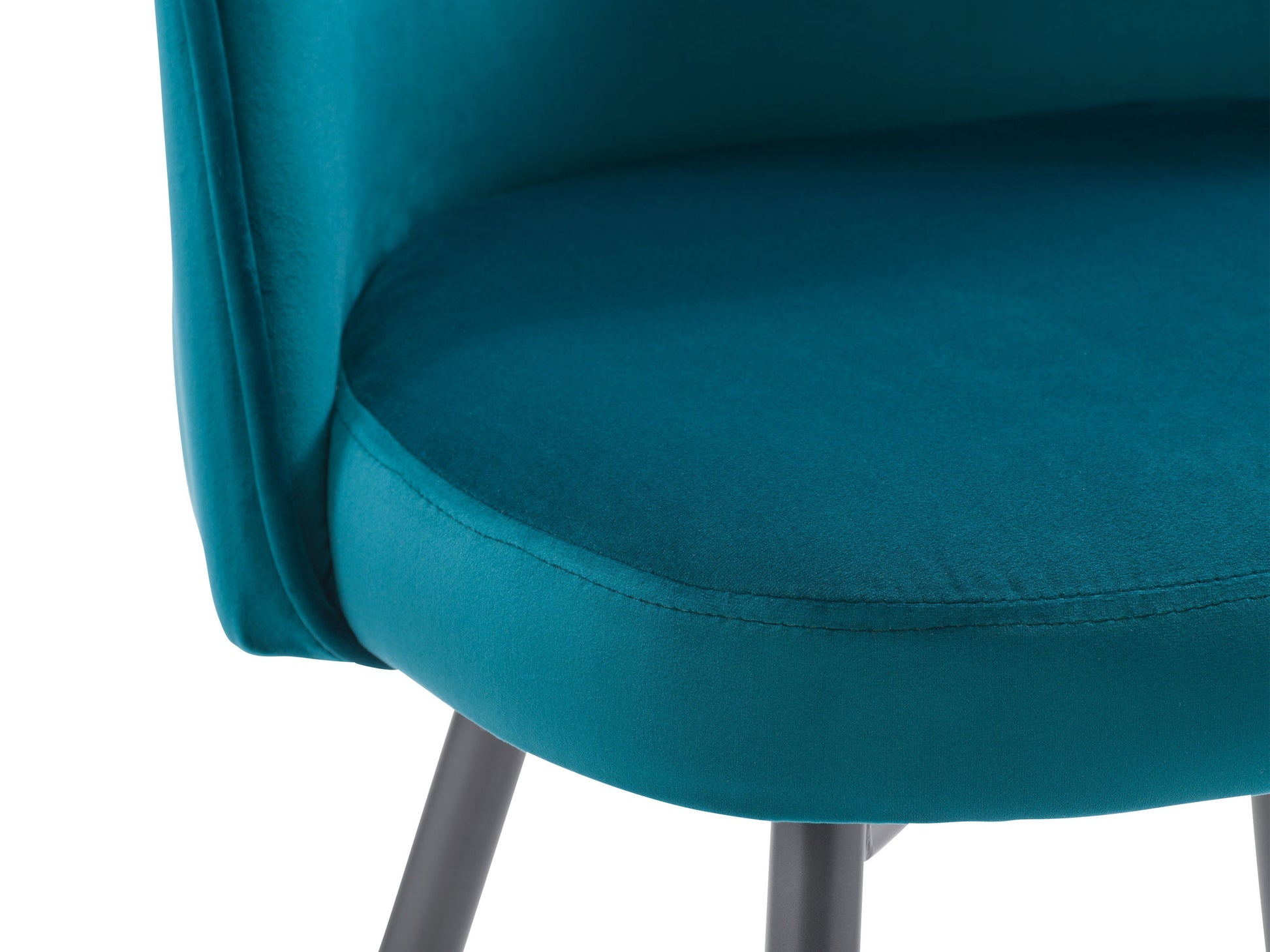 Teal velvet dining chair with gold metal legs, featuring a curved backrest and plush cushioning for luxurious comfort and modern elegance. Ideal for contemporary dining rooms or stylish home offices.