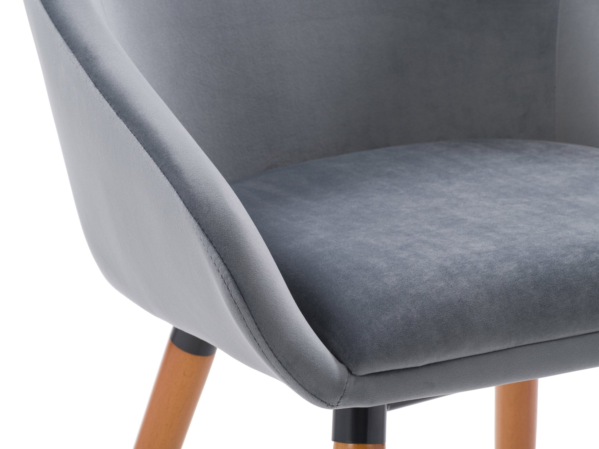 Set of 2 grey velvet dining chairs with tufted backs, sleek black metal legs, and plush cushioning for modern dining rooms.