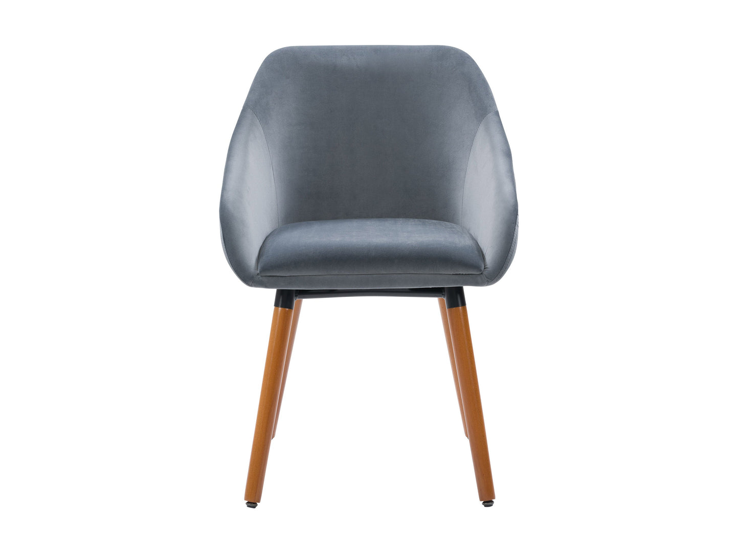 Set of 2 grey velvet dining chairs with tufted backs, sleek black metal legs, and plush cushioning for modern dining rooms.