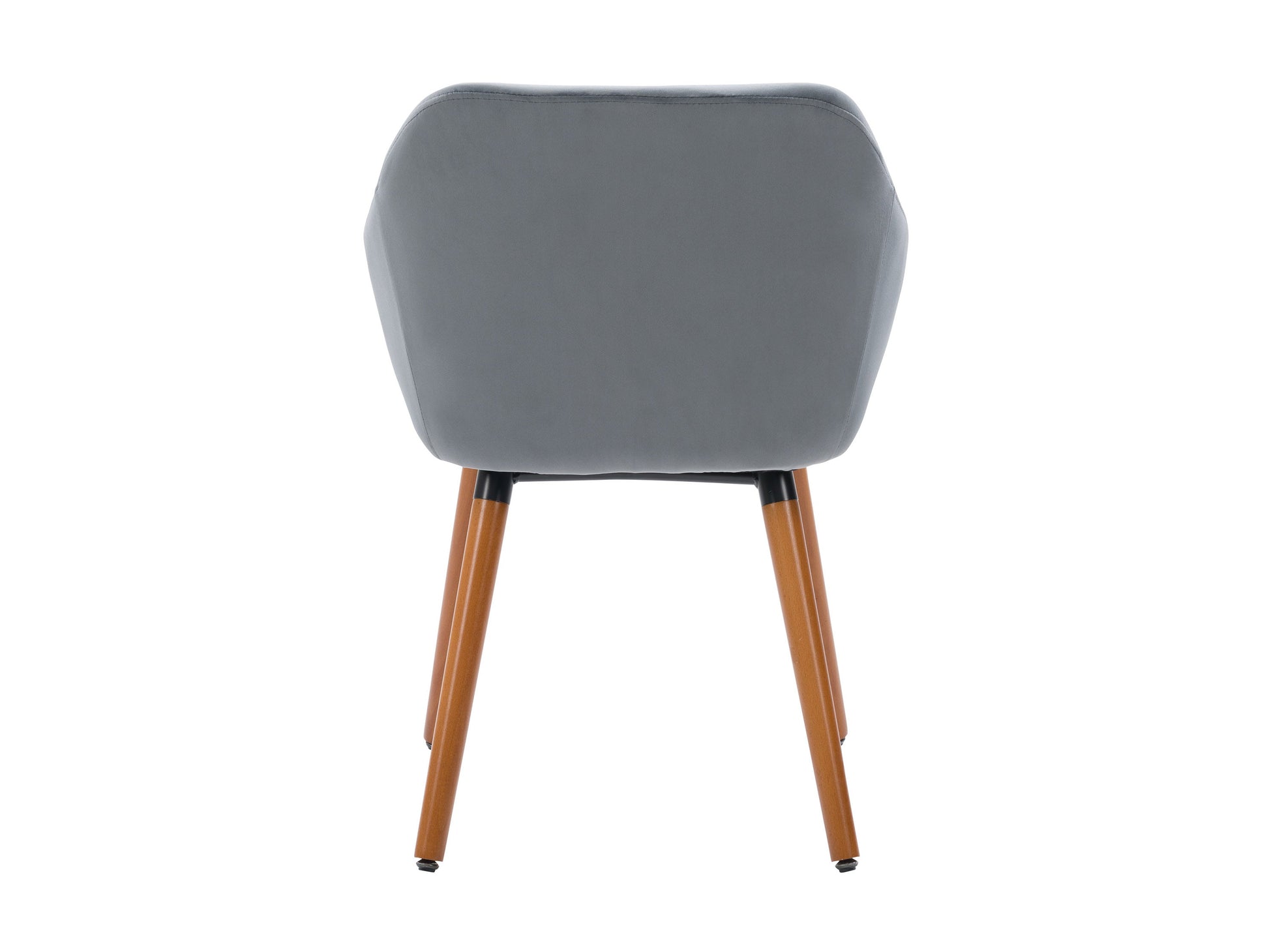 Set of 2 grey velvet dining chairs with tufted backs, sleek black metal legs, and plush cushioning for modern dining rooms.