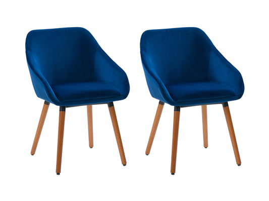 Navy blue velvet dining chairs set of 2 with gold metal legs, quilted backrest, and cushioned seat for elegant dining room decor.