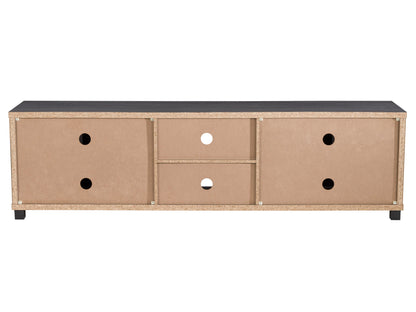 Dark grey TV stand for TVs up to 95 inches, featuring a sleek modern design, sturdy wooden construction, and ample storage with open shelves and closed cabinets. Ideal for contemporary living rooms.