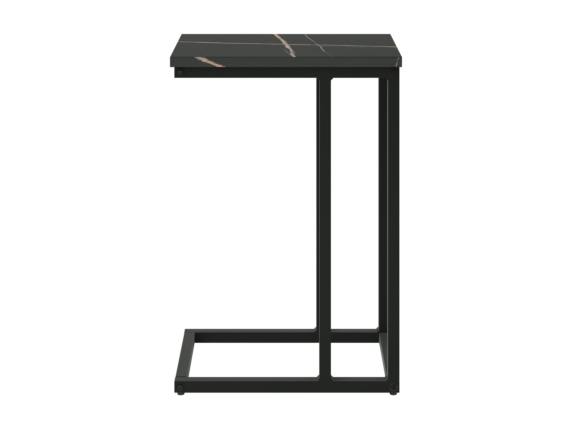 Black marble narrow side table with sleek gold metal legs, minimalist design, and smooth polished surface. Ideal for modern living rooms or bedrooms, adding elegance and functionality to small spaces.