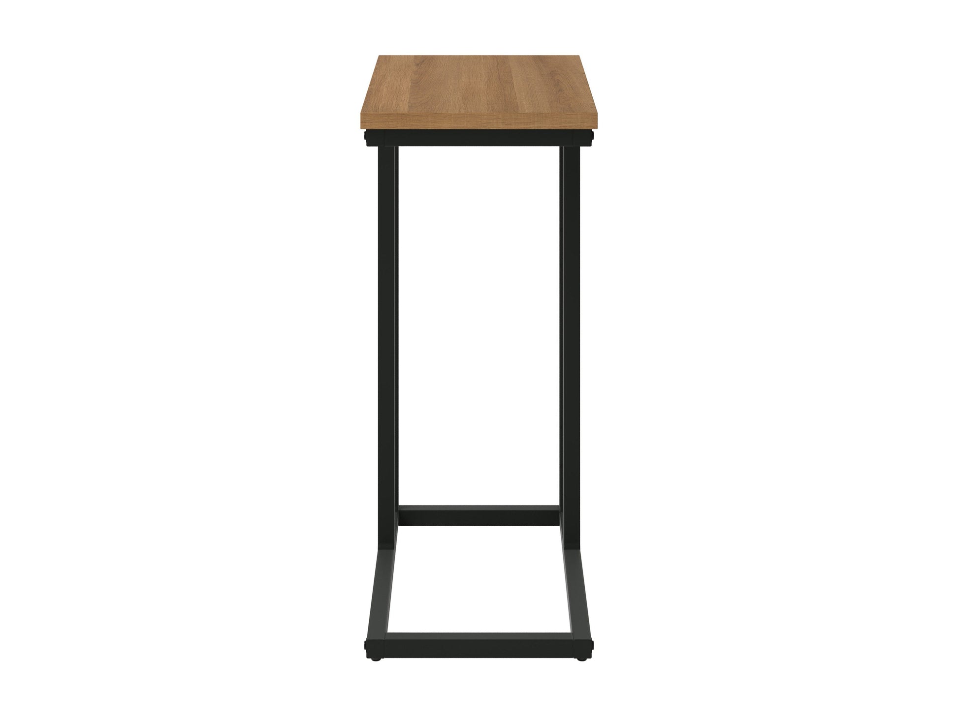 Brown wood narrow side table with minimalist design, featuring a smooth rectangular top, slender legs, and a lower shelf for additional storage. Perfect for small spaces and modern interiors.