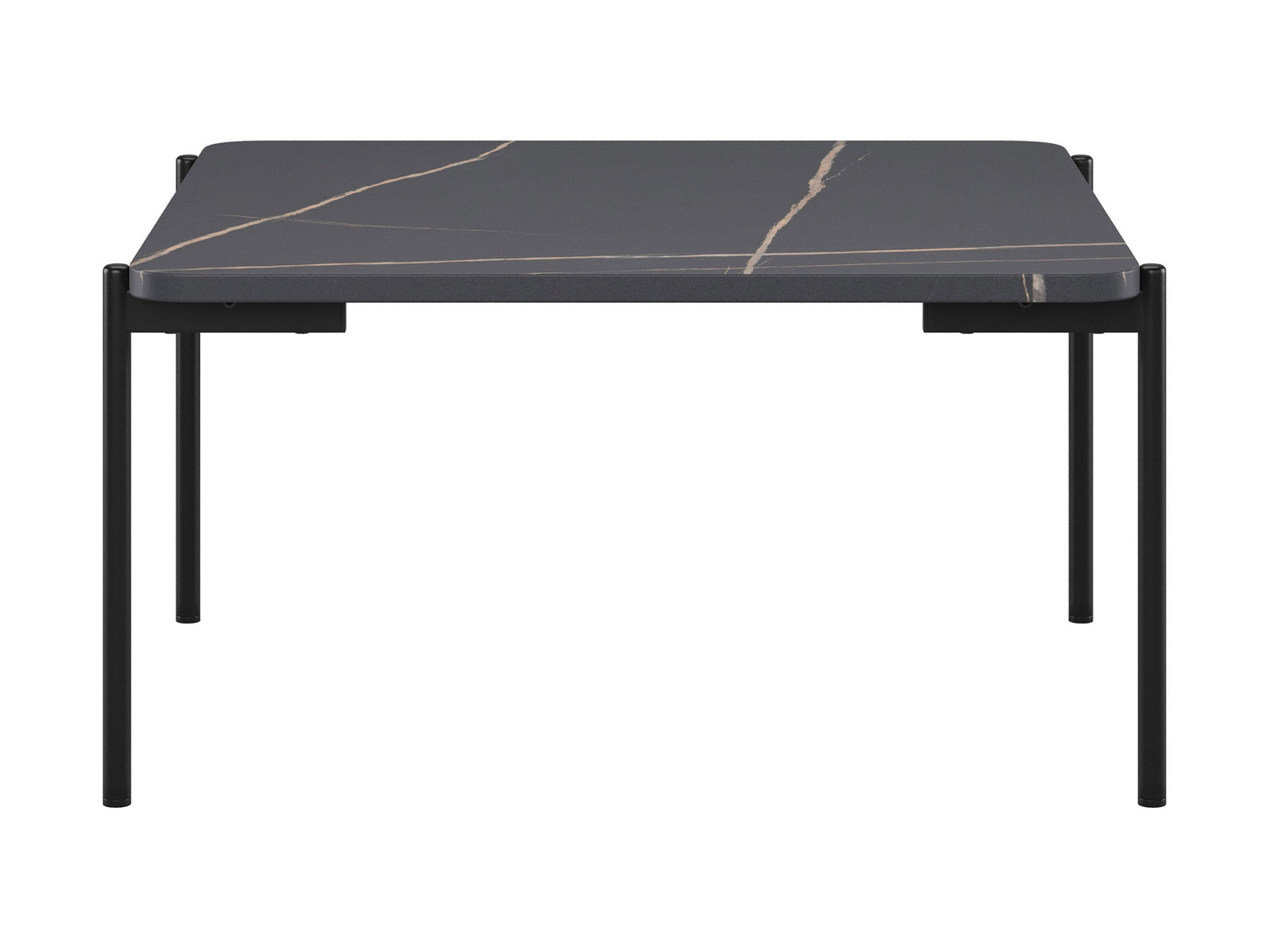Black marble coffee table set with gold metal frame, featuring a sleek modern design, smooth marble texture, and nested tables for versatile living room decor. Ideal for contemporary interiors.