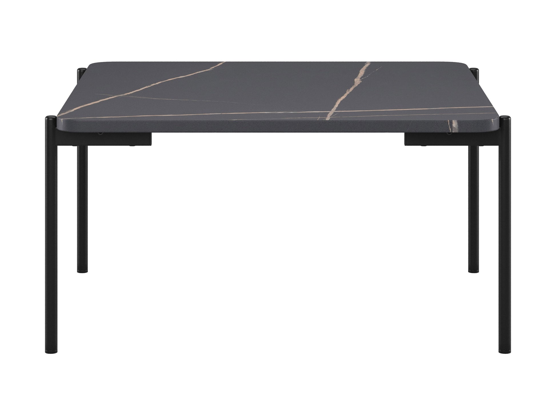 Black marble coffee table set with gold metal frame, featuring a sleek modern design, smooth marble texture, and nested tables for versatile living room decor. Ideal for contemporary interiors.