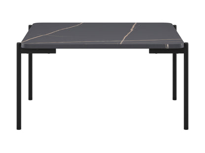 Black marble coffee table set with gold metal frame, featuring a sleek modern design, smooth marble texture, and nested tables for versatile living room decor. Ideal for contemporary interiors.