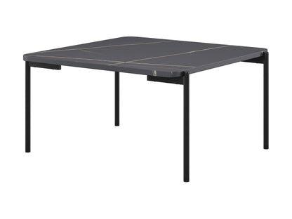 Black marble coffee table set with gold metal frame, featuring a sleek modern design, smooth marble texture, and nested tables for versatile living room decor. Ideal for contemporary interiors.