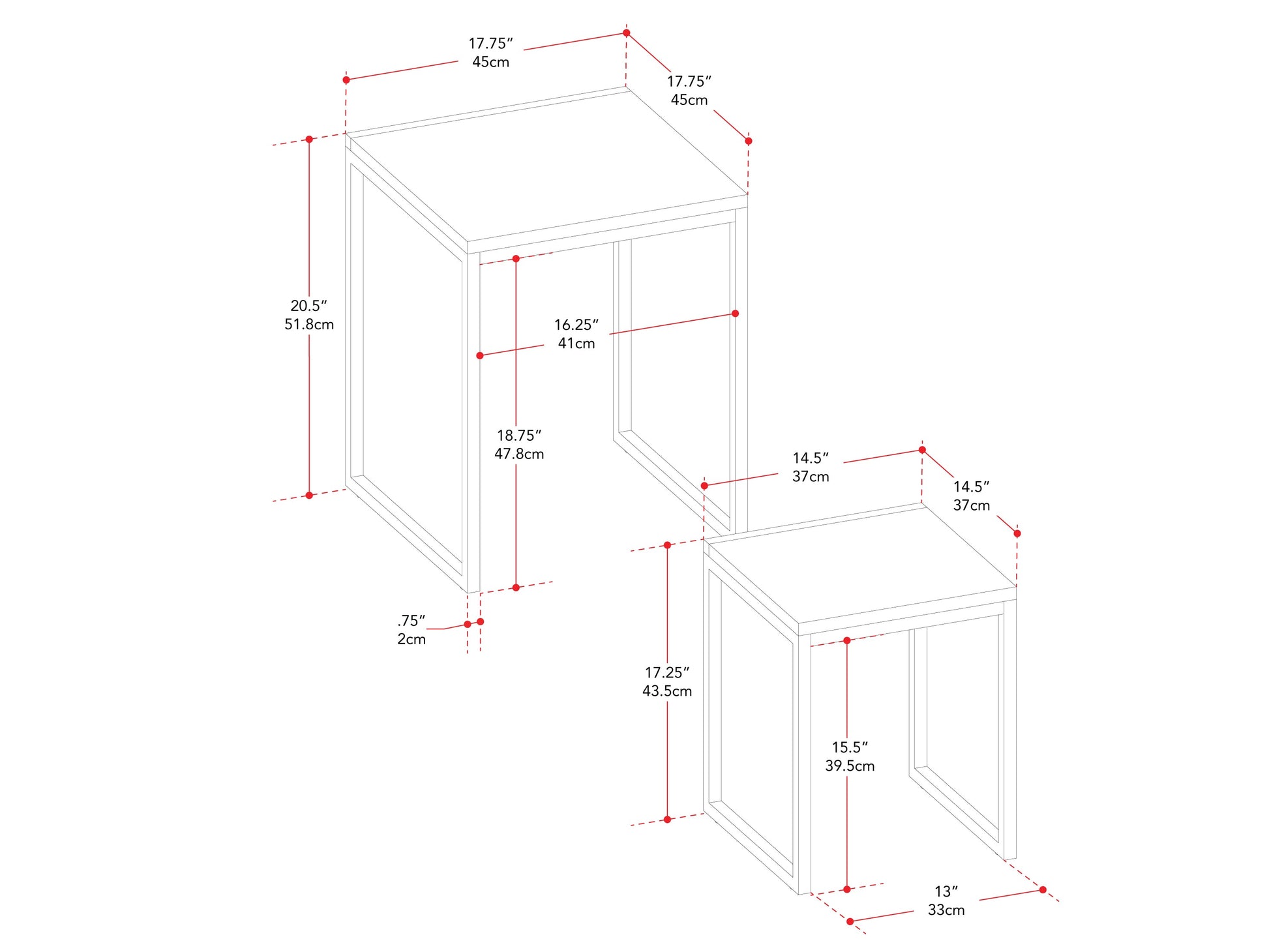 Brown wood square nesting side tables with sleek design, natural wood grain finish, and sturdy metal legs, perfect for modern living rooms or bedrooms.