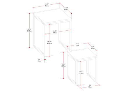 Brown wood square nesting side tables with sleek design, natural wood grain finish, and sturdy metal legs, perfect for modern living rooms or bedrooms.