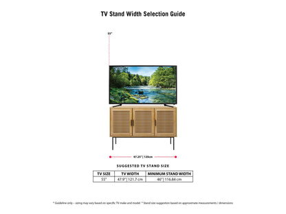 Light brown wood sideboard buffet with sleek design, featuring two cabinet doors and three drawers, metal handles, and a smooth finish. Ideal for modern dining rooms or living spaces.