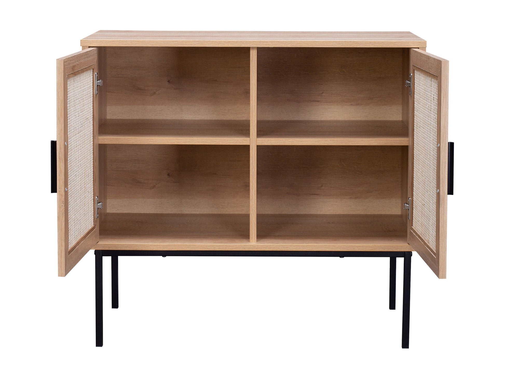 Light wood dining cabinet with clean lines, two doors, and minimalist metal handles. Features a natural finish with subtle wood grain texture, perfect for modern or Scandinavian interiors.