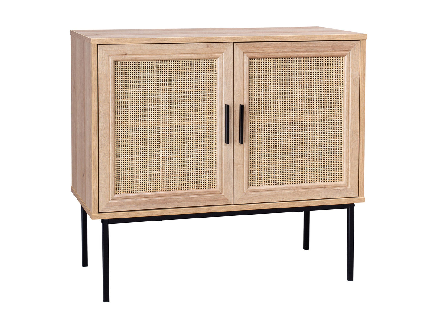 Light wood dining cabinet with clean lines, two doors, and minimalist metal handles. Features a natural finish with subtle wood grain texture, perfect for modern or Scandinavian interiors.