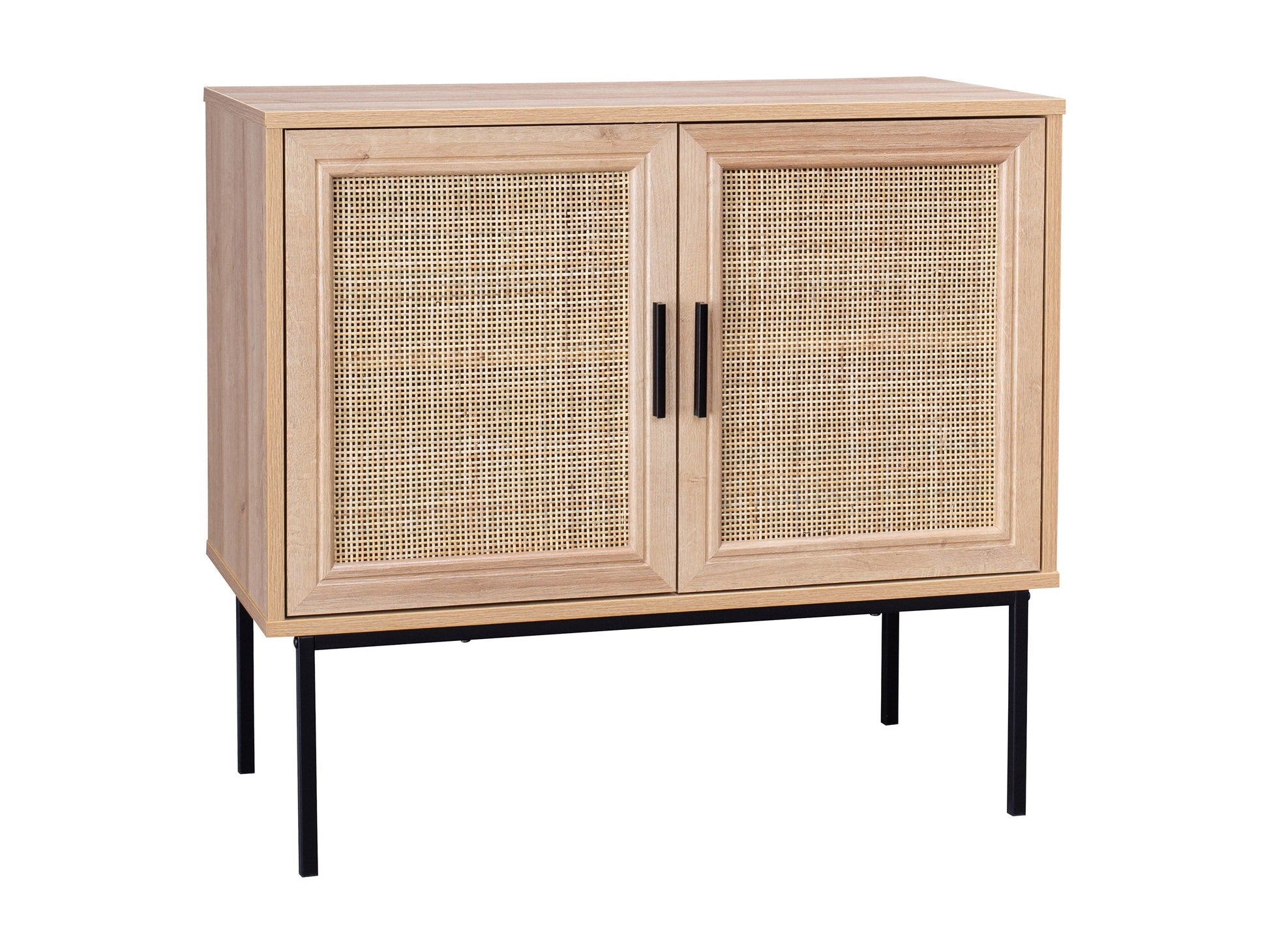 Light wood dining cabinet with clean lines, two doors, and minimalist metal handles. Features a natural finish with subtle wood grain texture, perfect for modern or Scandinavian interiors.