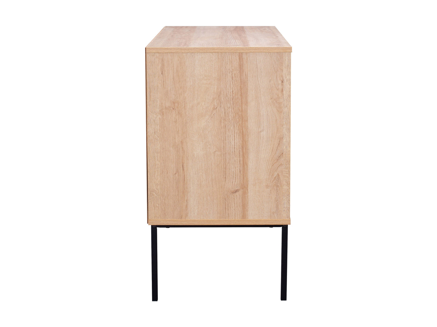 Light wood dining cabinet with clean lines, two doors, and minimalist metal handles. Features a natural finish with subtle wood grain texture, perfect for modern or Scandinavian interiors.
