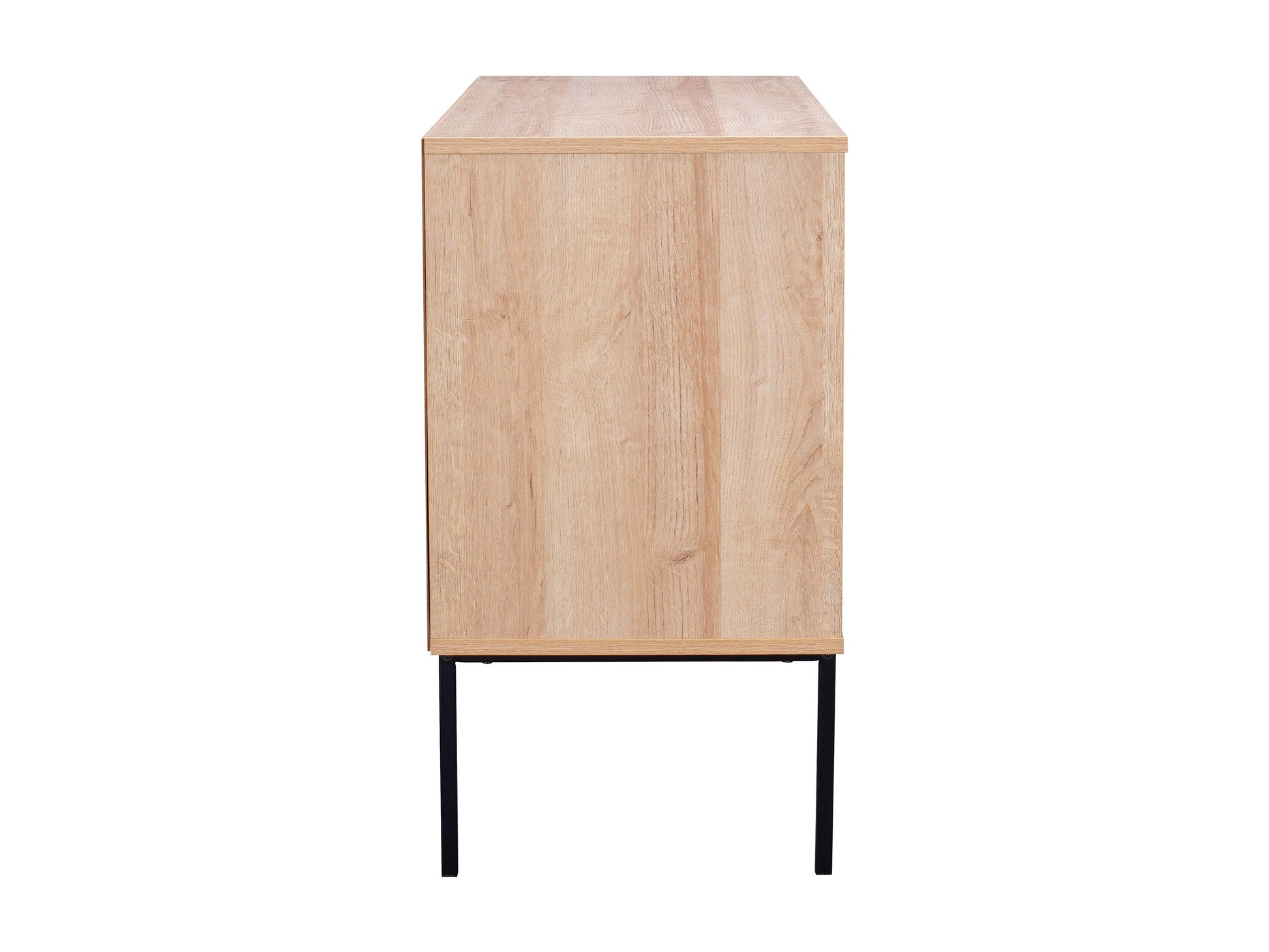 Light wood dining cabinet with clean lines, two doors, and minimalist metal handles. Features a natural finish with subtle wood grain texture, perfect for modern or Scandinavian interiors.