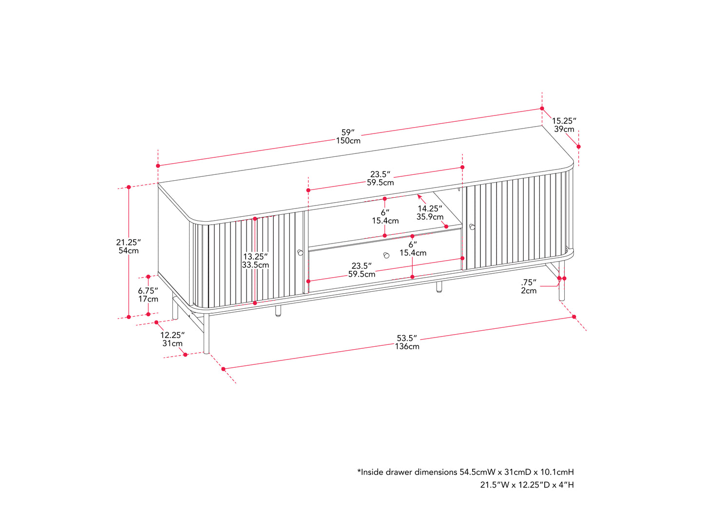 Curved TV Stand / Media Console  for up to 75" TVs