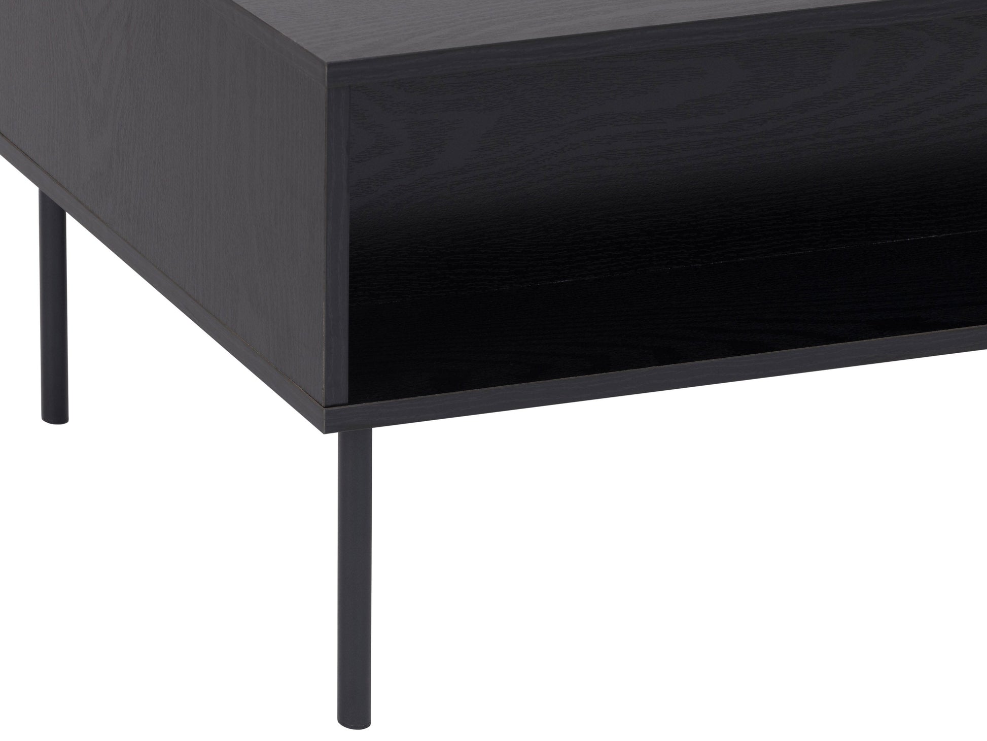 Black fluted coffee table with sleek round design, made of durable wood, featuring a textured fluted base and smooth top surface, perfect for modern living rooms or minimalist decor.