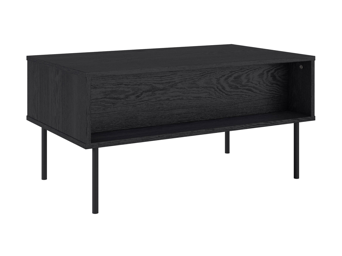 Black fluted coffee table with sleek round design, made of durable wood, featuring a textured fluted base and smooth top surface, perfect for modern living rooms or minimalist decor.