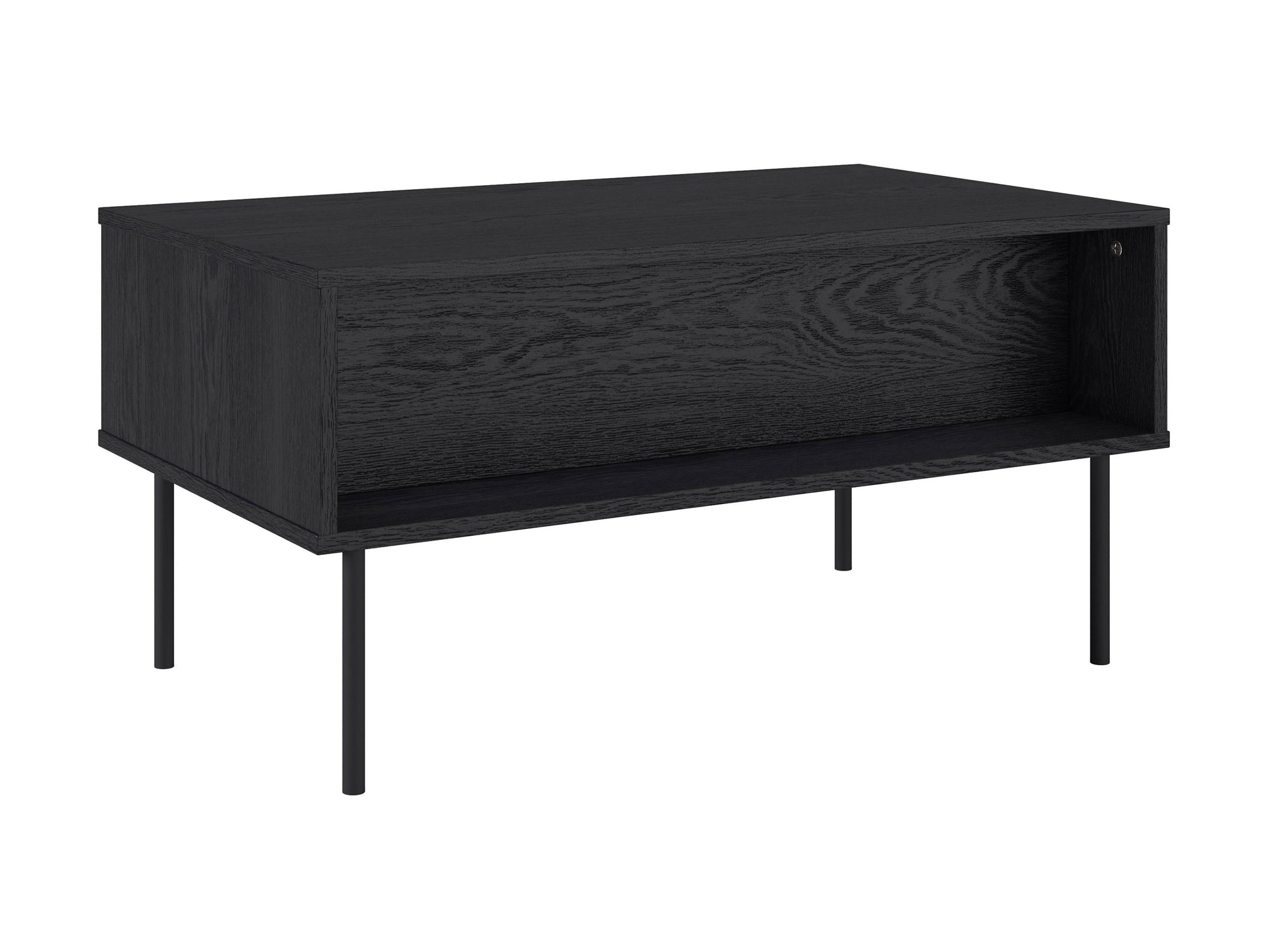 Black fluted coffee table with sleek round design, made of durable wood, featuring a textured fluted base and smooth top surface, perfect for modern living rooms or minimalist decor.