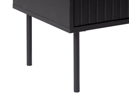 Modern sideboard buffet with sleek walnut finish, featuring three spacious drawers and two cabinet doors with brushed metal handles, perfect for stylish storage in dining or living rooms.