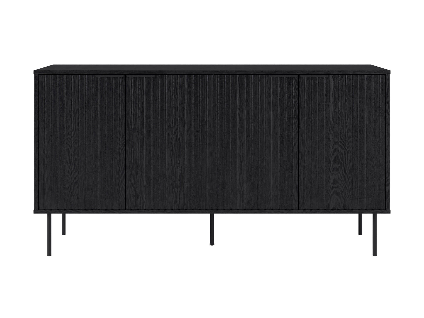 Modern sideboard buffet with sleek walnut finish, featuring three spacious drawers and two cabinet doors with brushed metal handles, perfect for stylish storage in dining or living rooms.