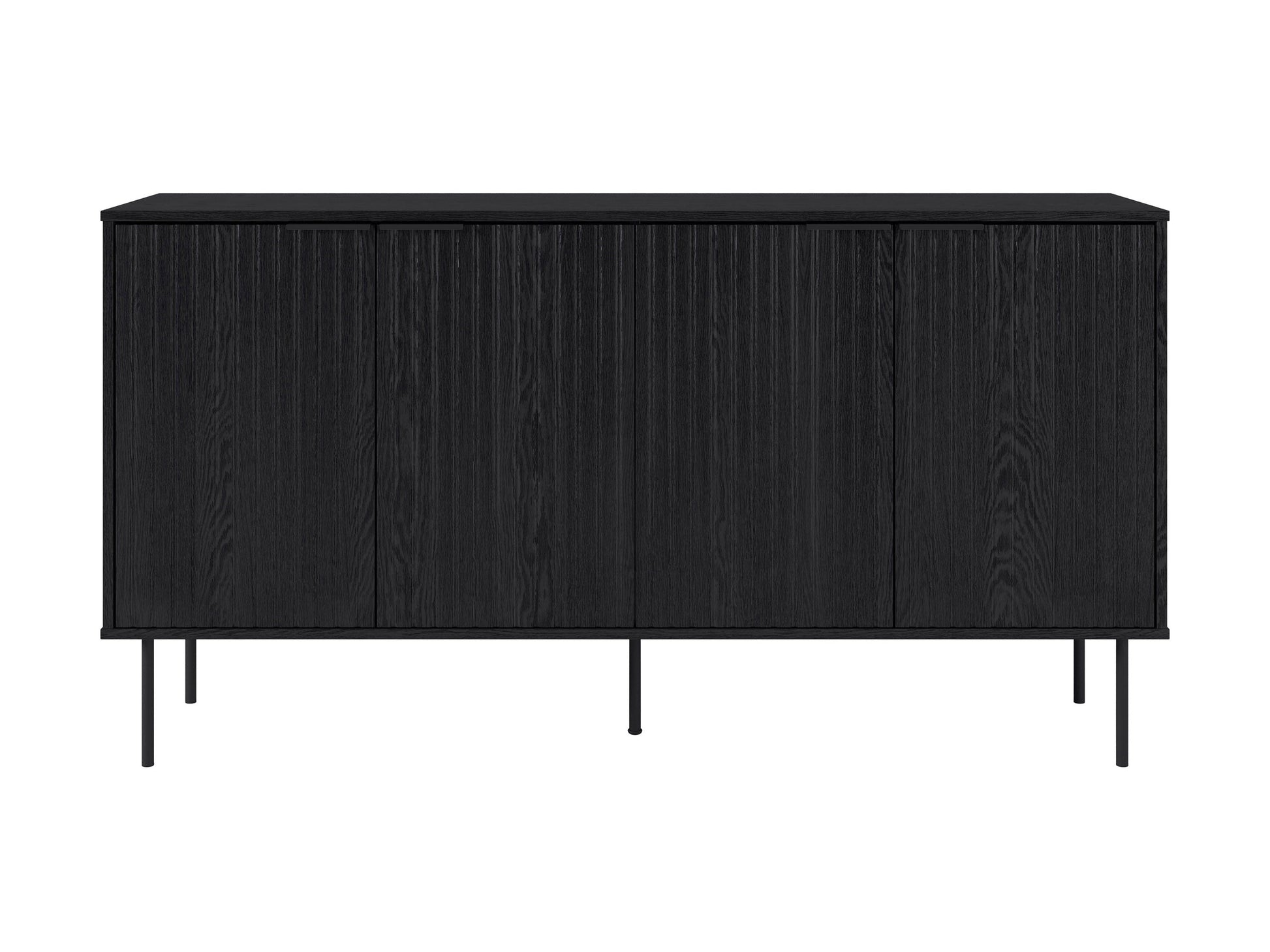 Modern sideboard buffet with sleek walnut finish, featuring three spacious drawers and two cabinet doors with brushed metal handles, perfect for stylish storage in dining or living rooms.