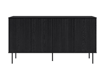 Modern sideboard buffet with sleek walnut finish, featuring three spacious drawers and two cabinet doors with brushed metal handles, perfect for stylish storage in dining or living rooms.