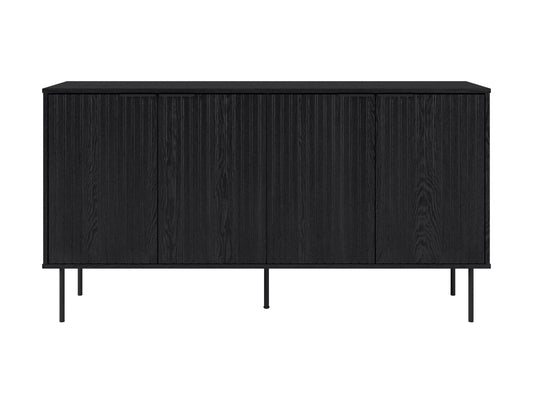 Modern sideboard buffet with sleek walnut finish, featuring three spacious drawers and two cabinet doors with brushed metal handles, perfect for stylish storage in dining or living rooms.