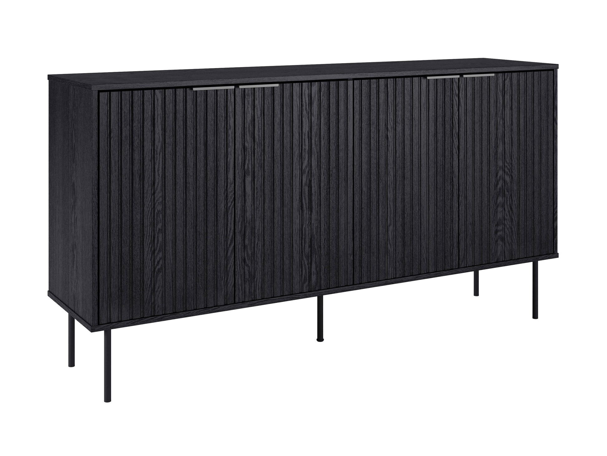 Modern sideboard buffet with sleek walnut finish, featuring three spacious drawers and two cabinet doors with brushed metal handles, perfect for stylish storage in dining or living rooms.