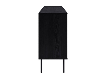 Modern sideboard buffet with sleek walnut finish, featuring three spacious drawers and two cabinet doors with brushed metal handles, perfect for stylish storage in dining or living rooms.