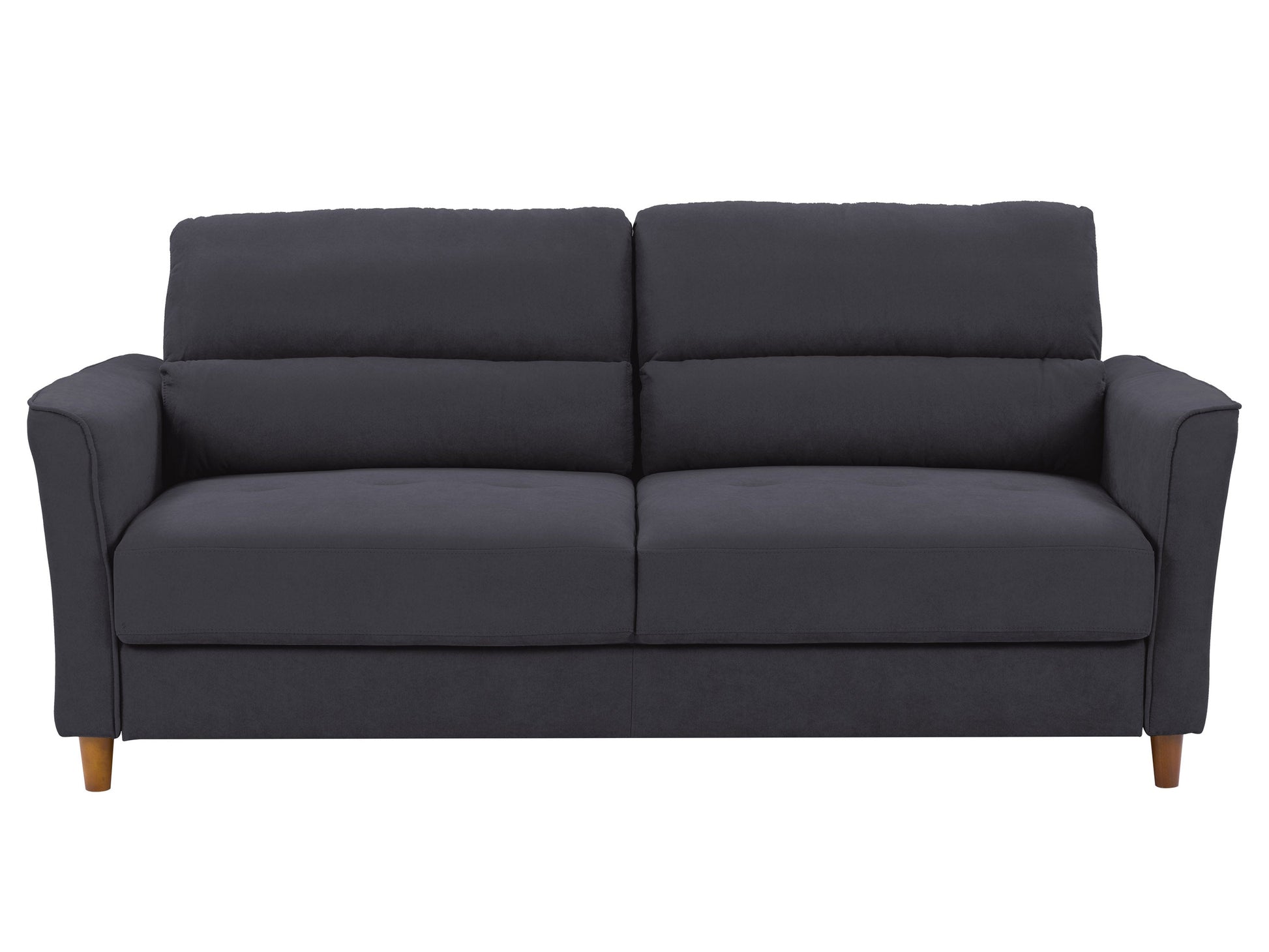 Dark grey 3-seat sofa and chair set with plush cushions, modern design, and sturdy wooden legs, perfect for living room or lounge area. Ideal for contemporary home decor and comfortable seating.