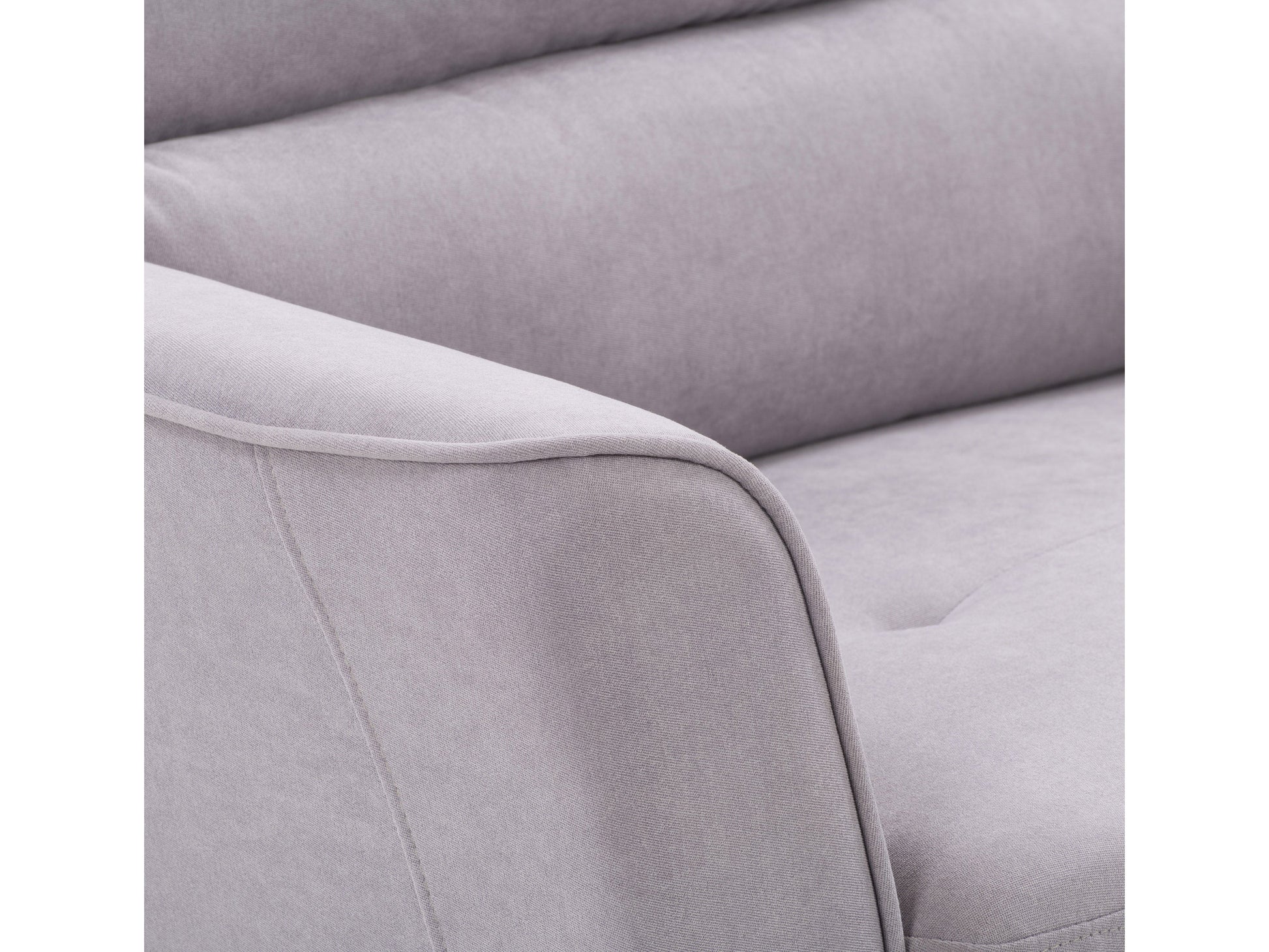 Modern arm chair with sleek wooden legs, upholstered in light grey fabric, featuring a curved backrest and cushioned seat for comfort. Ideal for contemporary living rooms or office spaces.