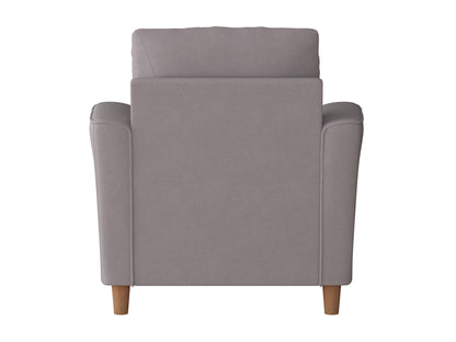 Modern armchair with sleek wooden frame, upholstered in soft beige fabric, featuring comfortable cushioned seat and backrest, ideal for contemporary living spaces.