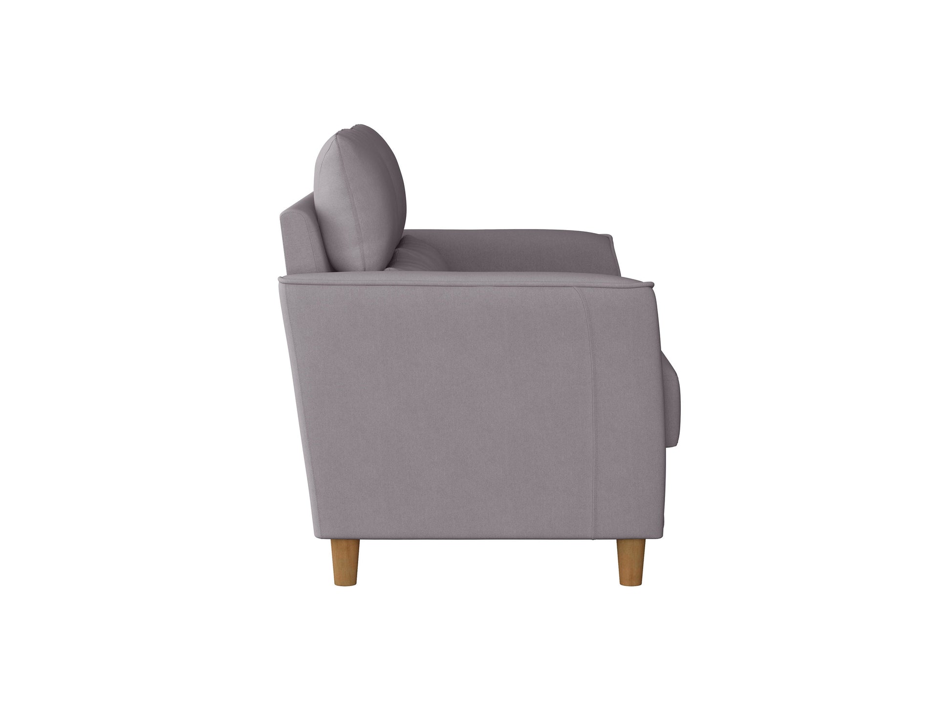 Gray 2-seater sofa loveseat with tufted backrest, wooden legs, and plush cushions, made of soft fabric. Ideal for living rooms, providing comfort and style. Modern design with sleek lines.